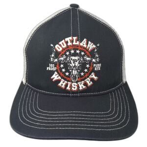 Cowboy Hardware Trucker Hat Black White OS Outlaw Whiskey Embroidered Snapback